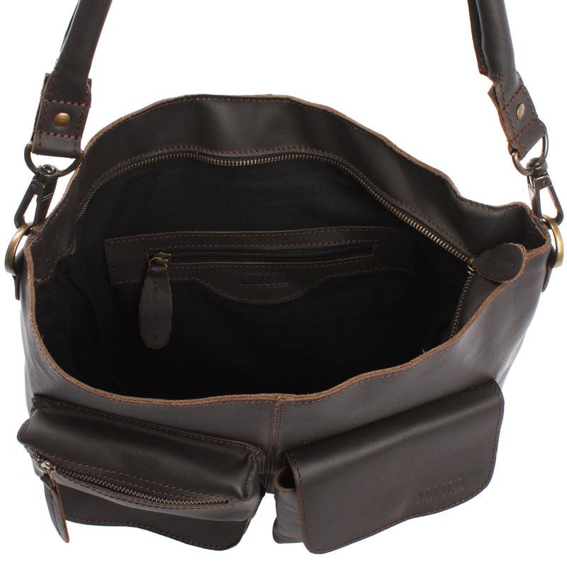 Leconi Schultertasche Umhängetasche Ledertasche Leder dunkelbraun LE0039 Zeitlich begrenztes Angebot