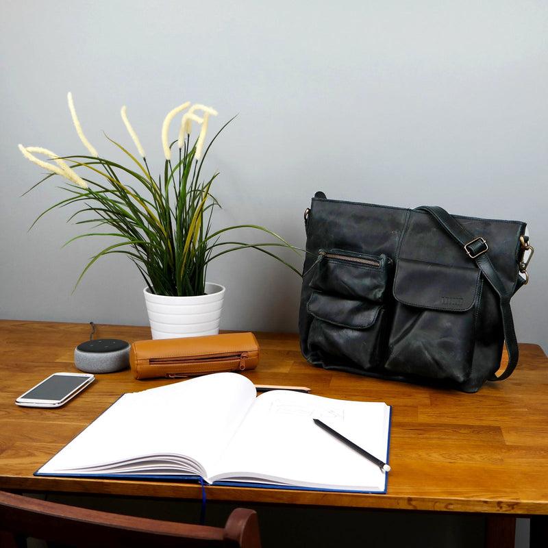 Leconi Schultertasche Umhängetasche Ledertasche Leder grau LE0039 Exklusive Angebote