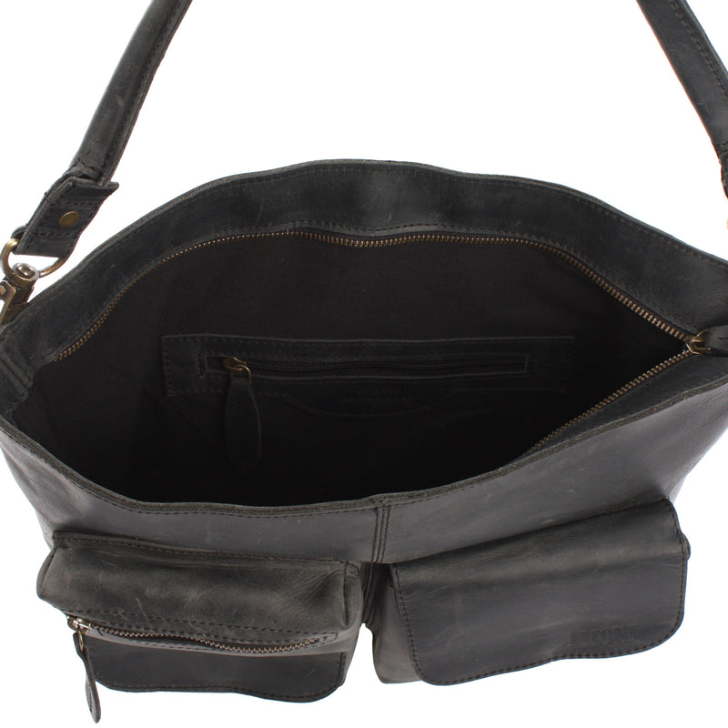Leconi Schultertasche Umhängetasche Ledertasche Leder grau LE0039 Exklusive Angebote