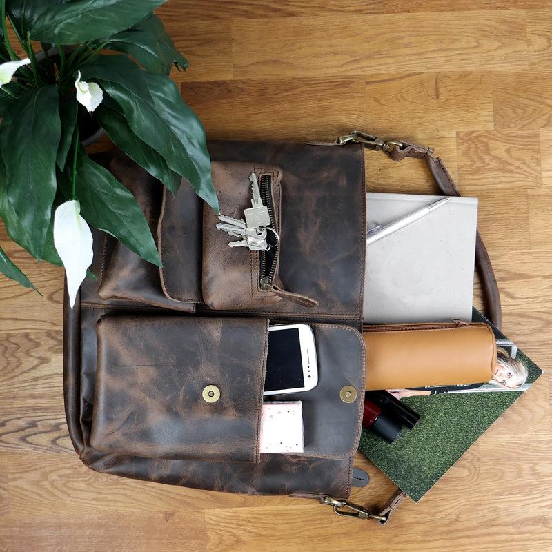 Leconi Schultertasche Umhängetasche Ledertasche Leder schlamm LE0039 Blitzangebot