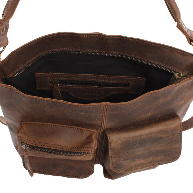 Leconi Schultertasche Umhängetasche Ledertasche Leder schlamm LE0039 Blitzangebot