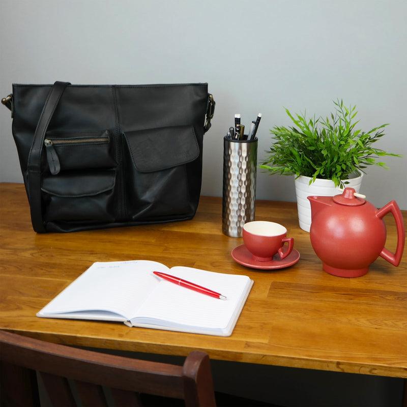 Leconi Schultertasche Umhängetasche Ledertasche Leder schwarz LE0039 Große Rabatte