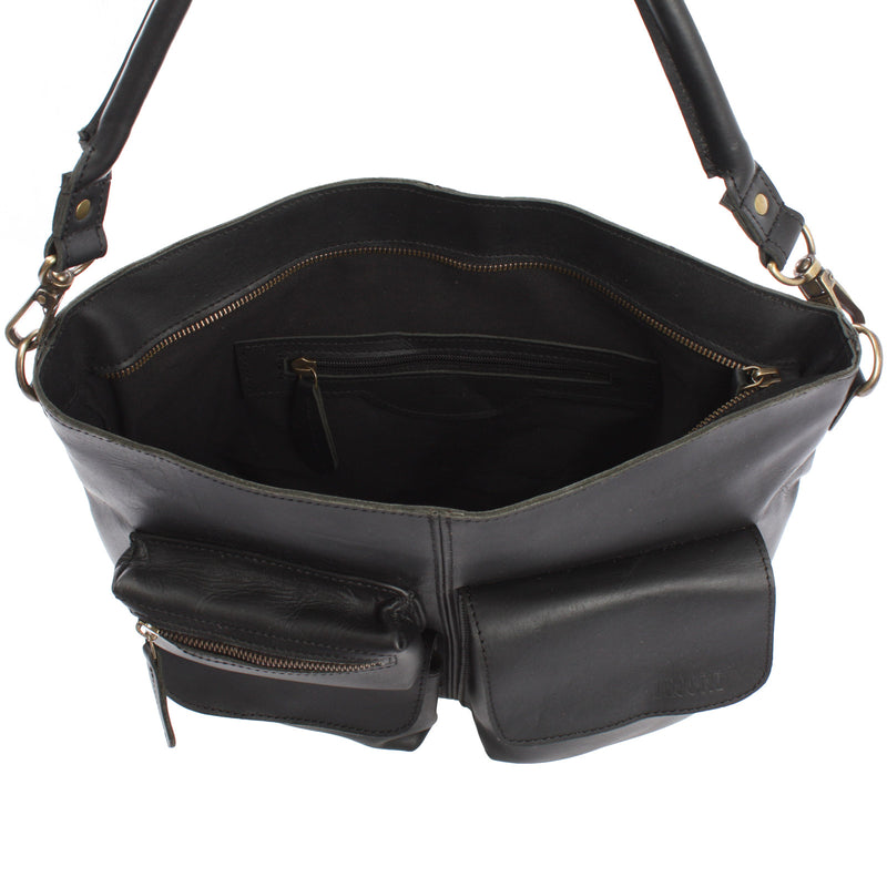 Leconi Schultertasche Umhängetasche Ledertasche Leder schwarz LE0039 Große Rabatte