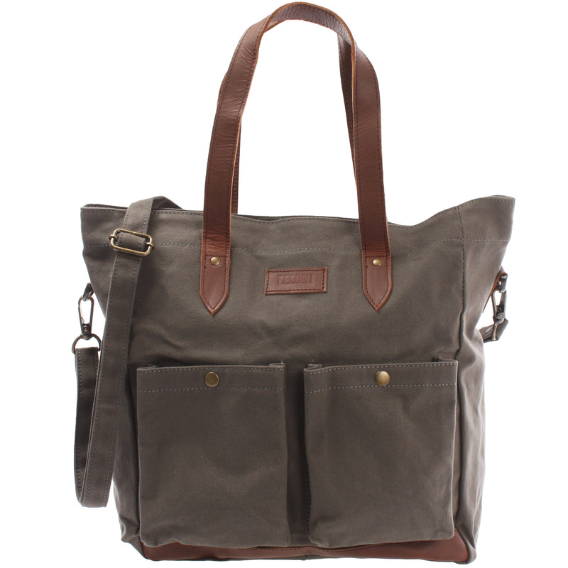 Leconi Shopper Beuteltasche Damentasche Canvas Leder grau LE0040 Bestseller
