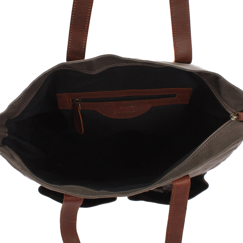 Leconi Shopper Beuteltasche Damentasche Canvas Leder grau LE0040 Bestseller