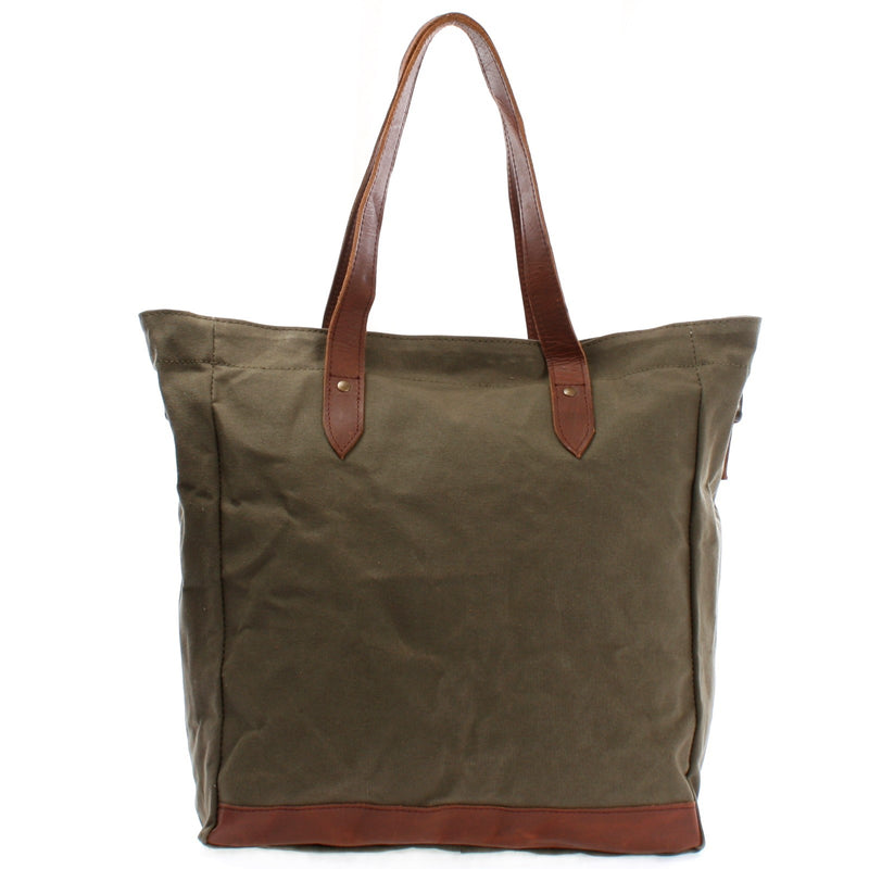 Leconi Shopper Beuteltasche Damentasche Canvas Leder grün LE0040 Saisonale Angebote
