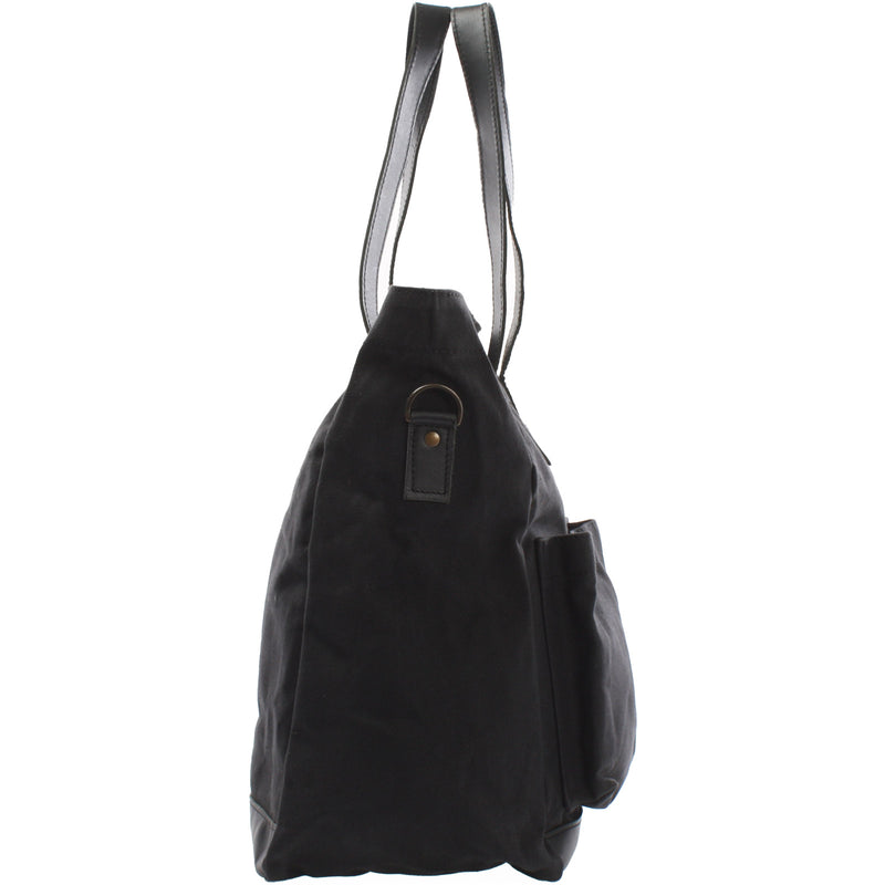 Leconi Shopper Beuteltasche Damentasche Canvas Leder schwarz LE0040 Räumungsverkauf