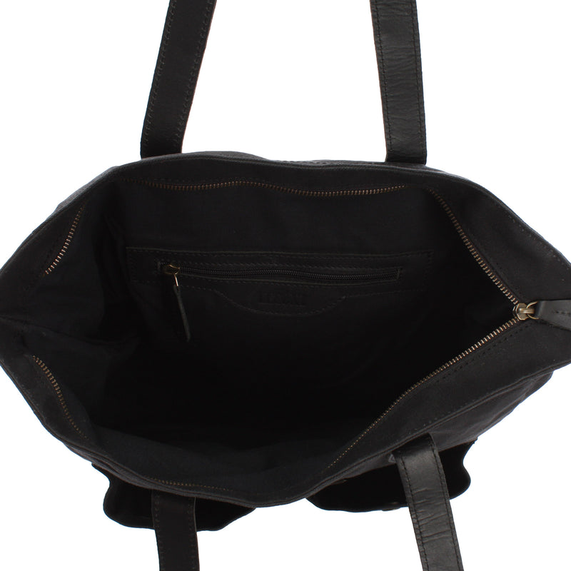 Leconi Shopper Beuteltasche Damentasche Canvas Leder schwarz LE0040 Räumungsverkauf