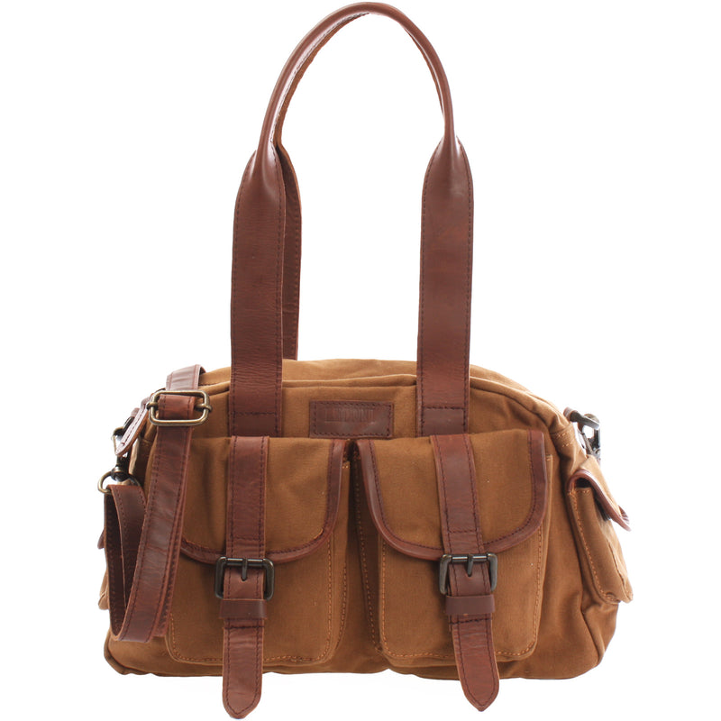 Leconi Henkeltasche Schultertasche Canvas Leder cognac LE0042 Kauf eins, bekomm eins gratis