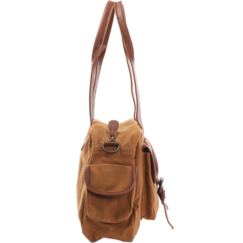 Leconi Henkeltasche Schultertasche Canvas Leder cognac LE0042 Kauf eins, bekomm eins gratis