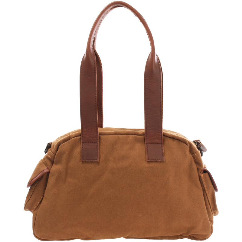 Leconi Henkeltasche Schultertasche Canvas Leder cognac LE0042 Kauf eins, bekomm eins gratis