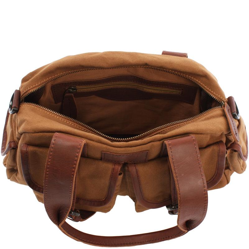 Leconi Henkeltasche Schultertasche Canvas Leder cognac LE0042 Kauf eins, bekomm eins gratis