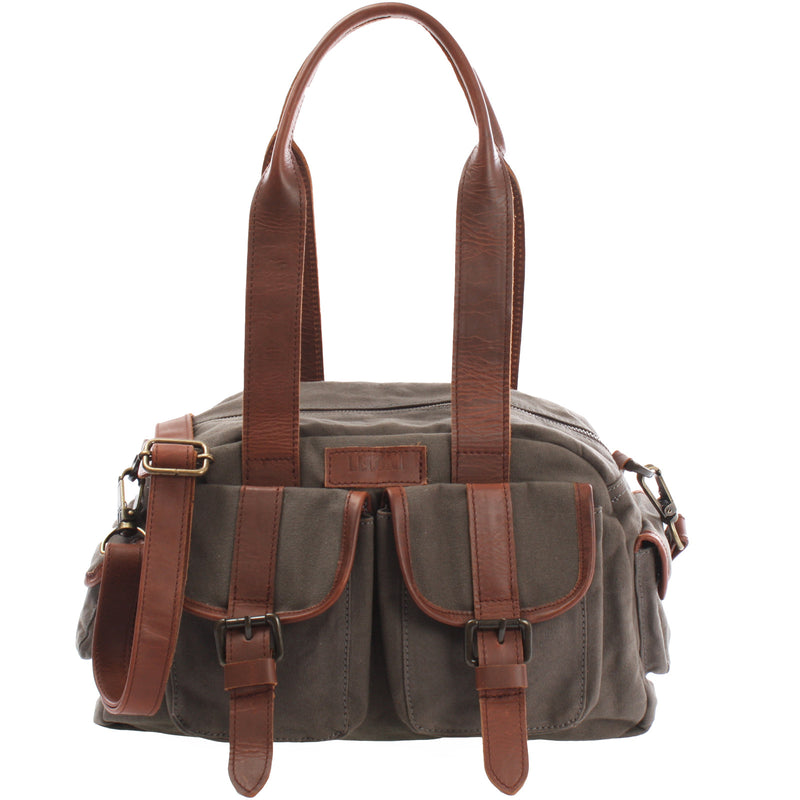 Leconi Schultertasche Damentasche Canvas Leder grau LE0042 Tägliche Deals