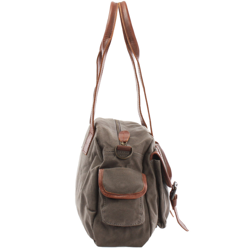 Leconi Schultertasche Damentasche Canvas Leder grau LE0042 Tägliche Deals