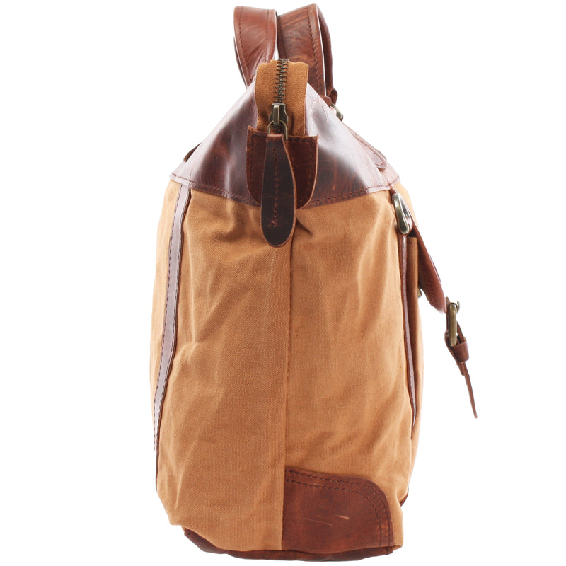 Leconi Henkeltasche Damentasche Canvas Leder cognac LE0043 Sonderangebote