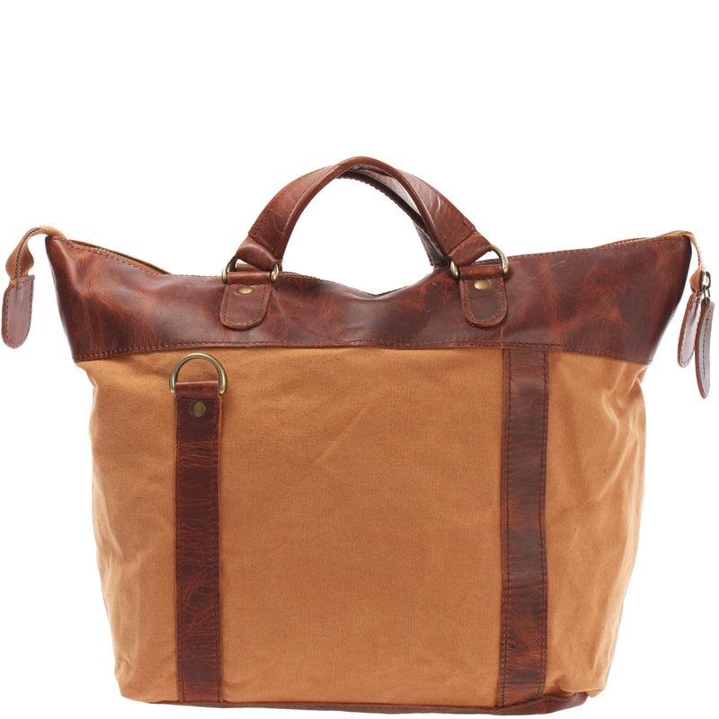Leconi Henkeltasche Damentasche Canvas Leder cognac LE0043 Sonderangebote