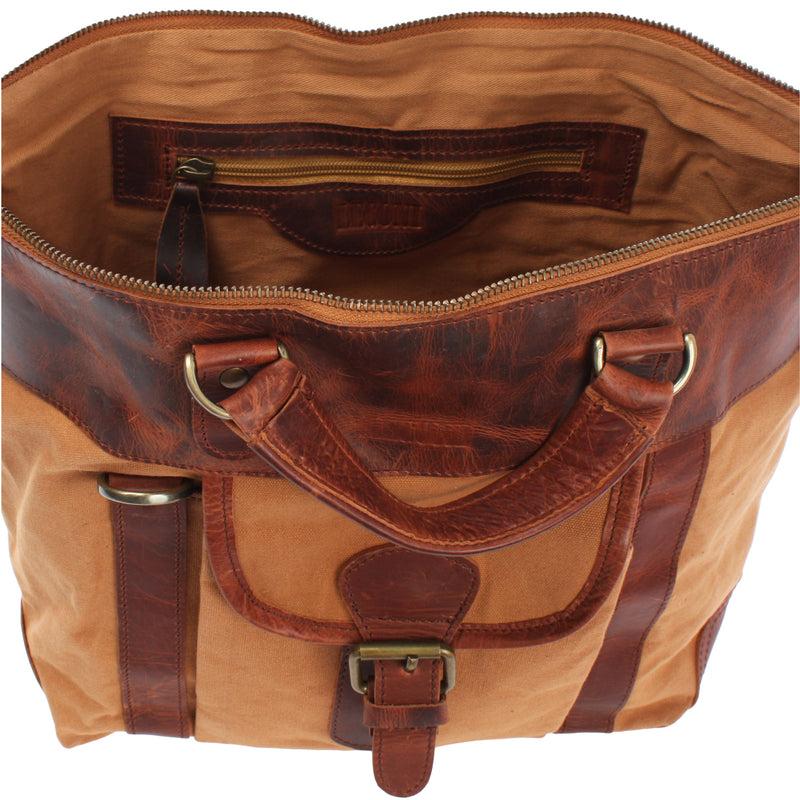 Leconi Henkeltasche Damentasche Canvas Leder cognac LE0043 Sonderangebote