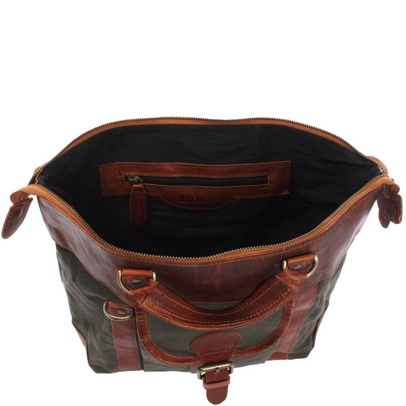 Leconi Henkeltasche Damentasche Canvas Leder grün LE0043 Riesige Ersparnisse