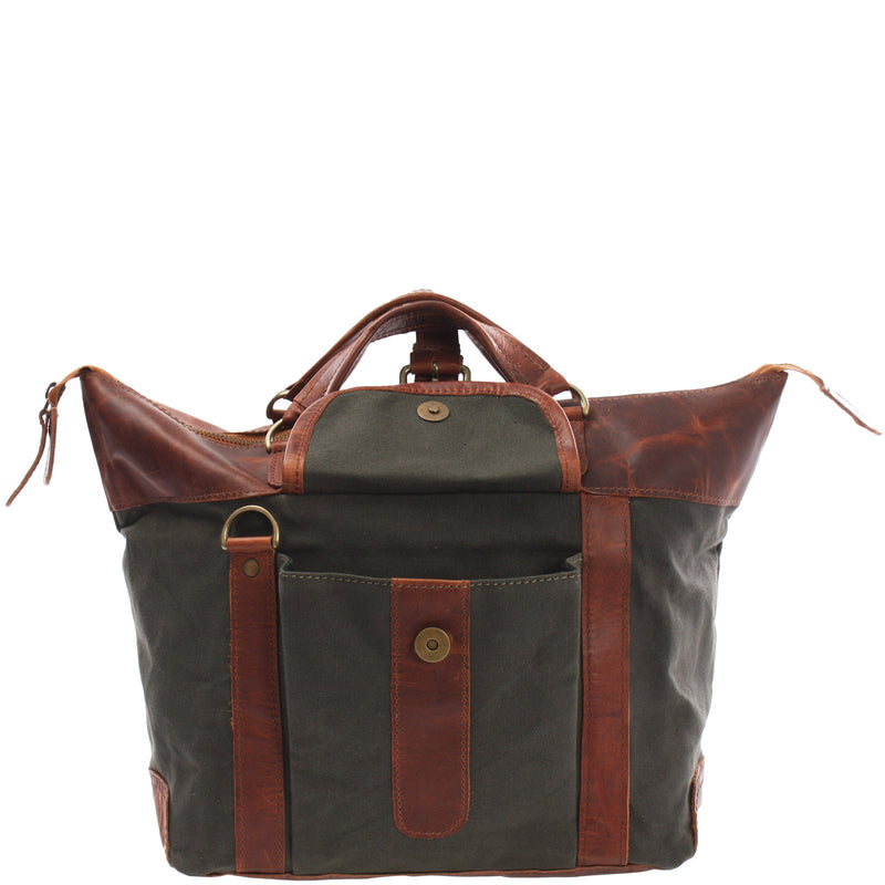 Leconi Henkeltasche Damentasche Canvas Leder grün LE0043 Riesige Ersparnisse