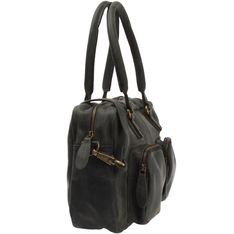 Leconi Schultertasche Handtasche Henkeltasche Damen Leder grau LE0046 Tiefpreis