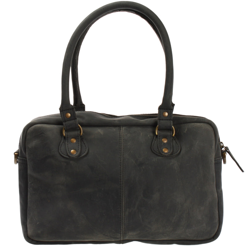 Leconi Schultertasche Handtasche Henkeltasche Damen Leder grau LE0046 Tiefpreis