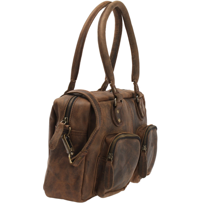 Leconi Schultertasche Handtasche Henkeltasche Damen Leder schlamm LE0046 Super Sparpreis