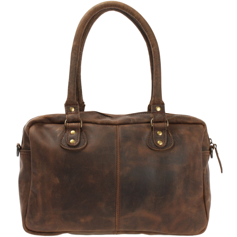Leconi Schultertasche Handtasche Henkeltasche Damen Leder schlamm LE0046 Super Sparpreis