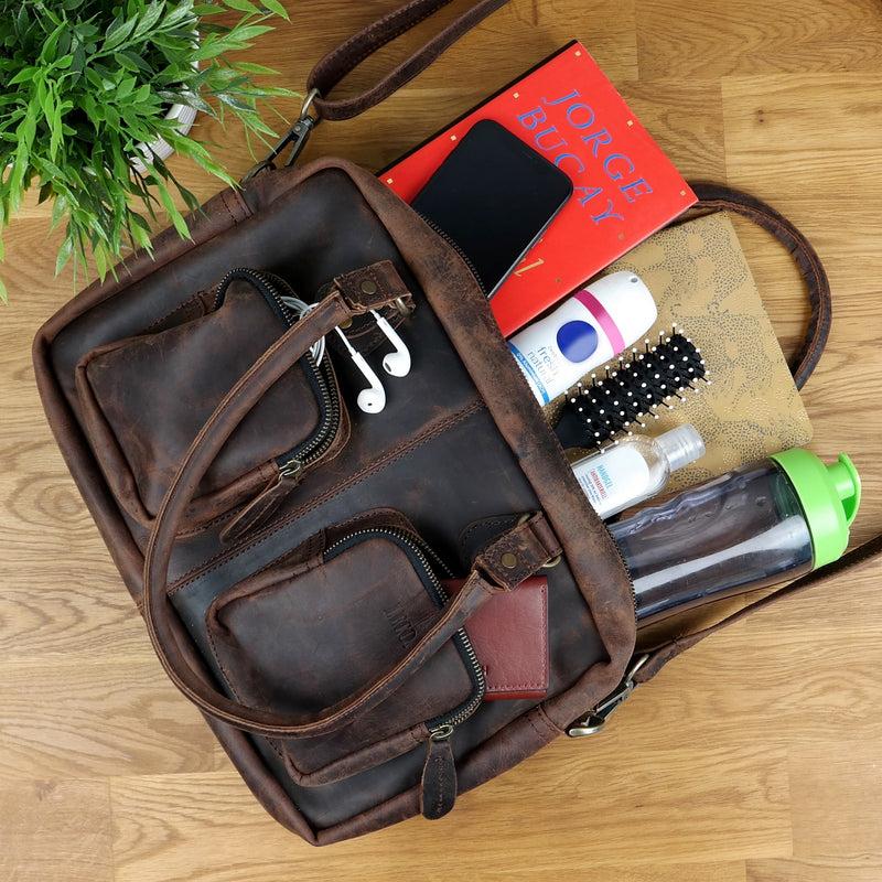 Leconi Schultertasche Handtasche Henkeltasche Damen Leder schlamm LE0046 Super Sparpreis
