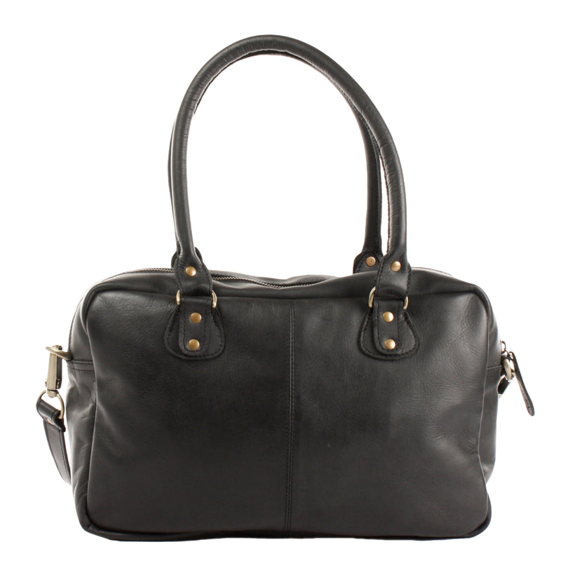 Leconi Schultertasche Handtasche Henkeltasche Damen Leder schwarz LE0046 Wochenangebot