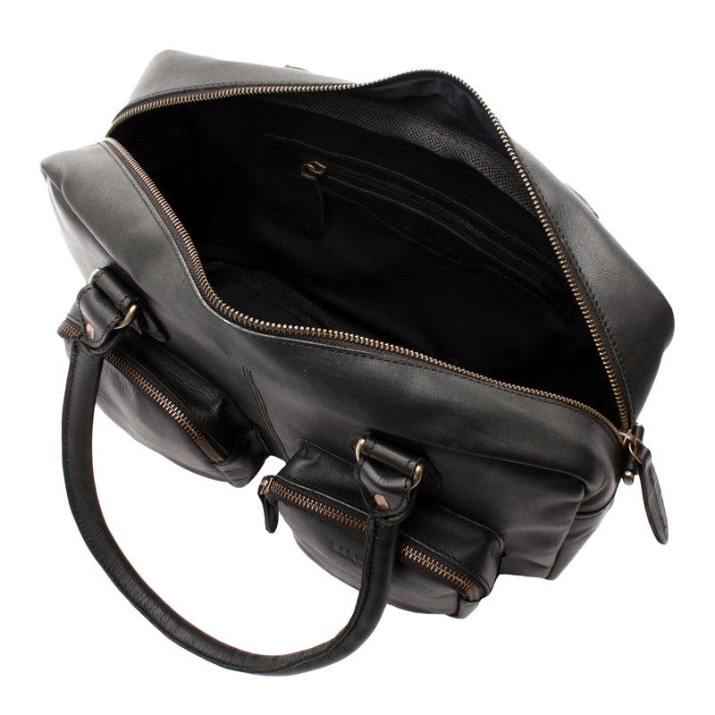 Leconi Schultertasche Handtasche Henkeltasche Damen Leder schwarz LE0046 Wochenangebot