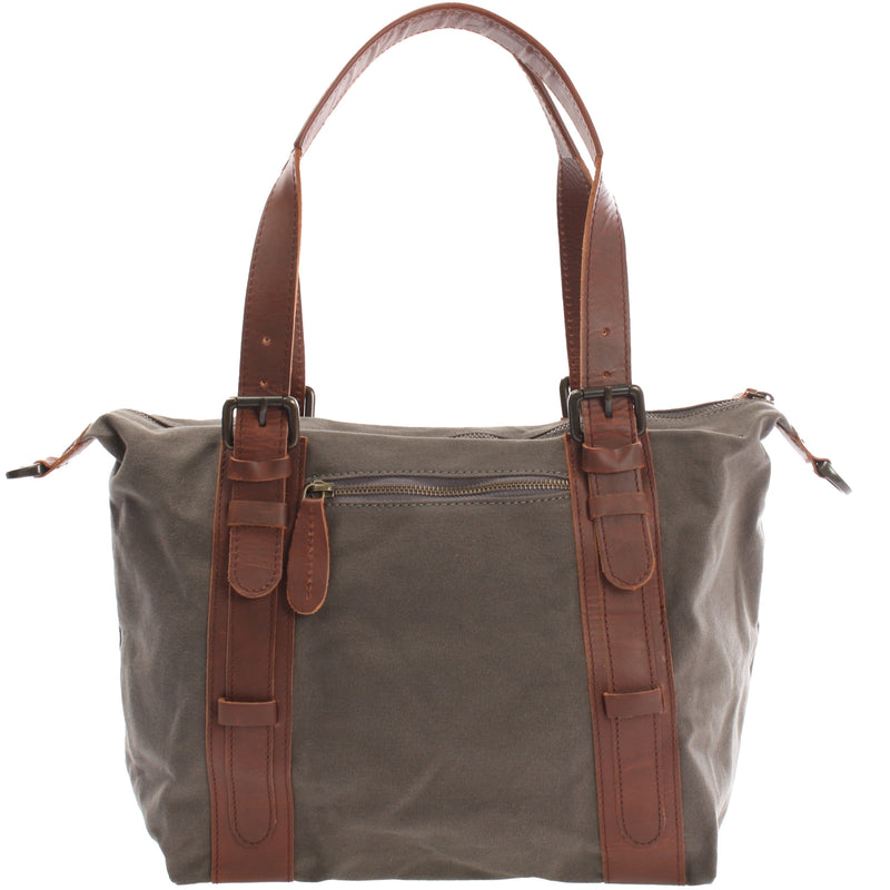 Leconi Schultertasche Henkeltasche Handtasche Leder Canvas grau LE0049 Kostenlose Rückgabe