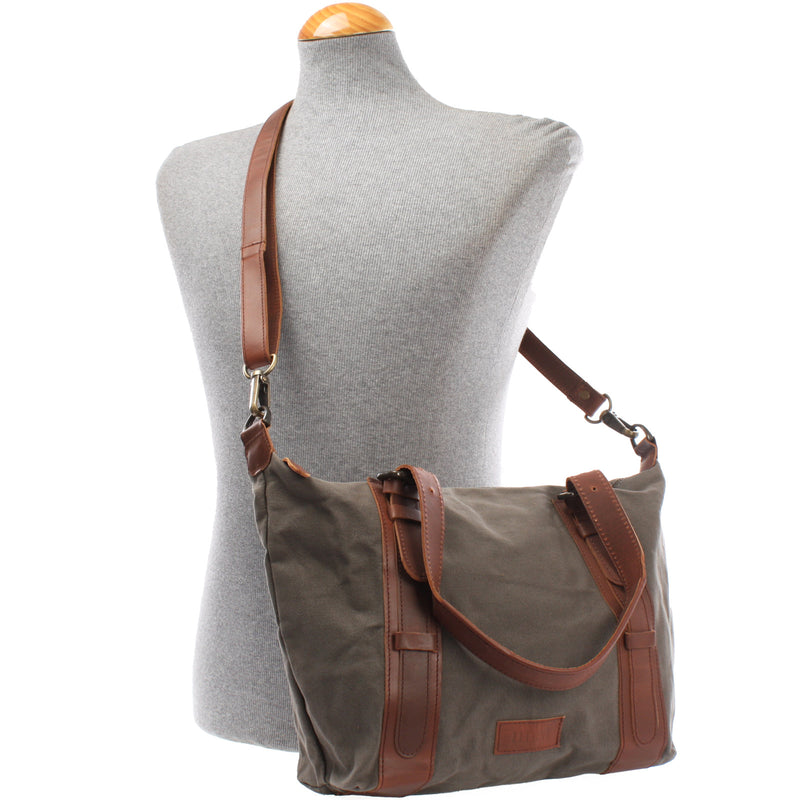Leconi Schultertasche Henkeltasche Handtasche Leder Canvas grau LE0049 Kostenlose Rückgabe