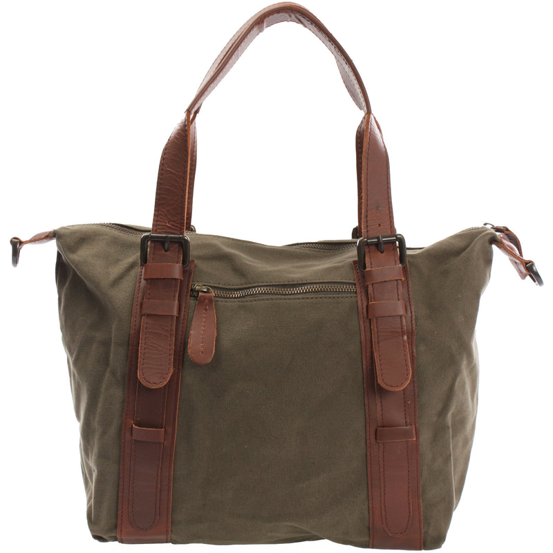 Leconi Schultertasche Henkeltasche Handtasche Leder Canvas grün LE0049 Begrenzte Freigabe