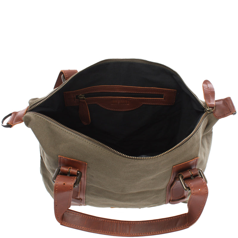 Leconi Schultertasche Henkeltasche Handtasche Leder Canvas grün LE0049 Begrenzte Freigabe