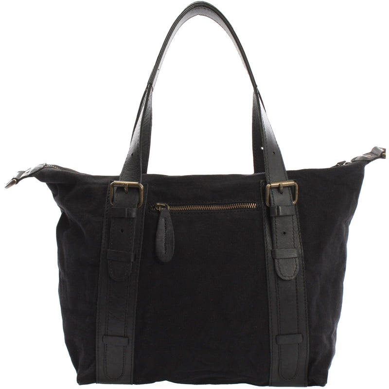 Leconi Schultertasche Henkeltasche Handtasche Leder Canvas schwarz LE0049 Letzte 3 Tage