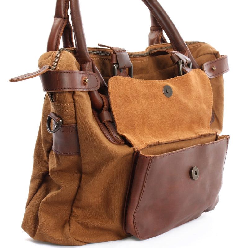 Leconi Schultertasche Henkeltasche Damentasche Handtasche Leder Canvas cognac LE0050 JETZT KAUFEN