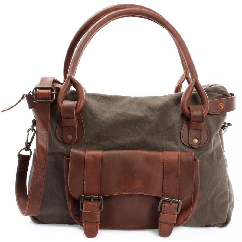 Leconi Schultertasche Henkeltasche Damentasche Handtasche Leder Canvas grau LE0050 Neueste Stile