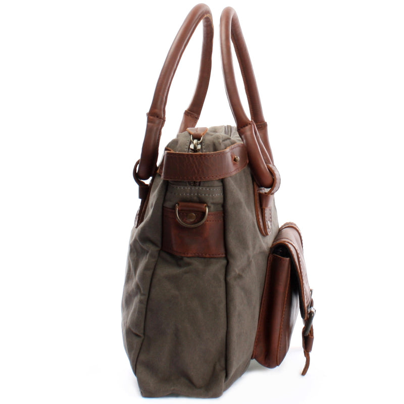Leconi Schultertasche Henkeltasche Damentasche Handtasche Leder Canvas grau LE0050 Neueste Stile