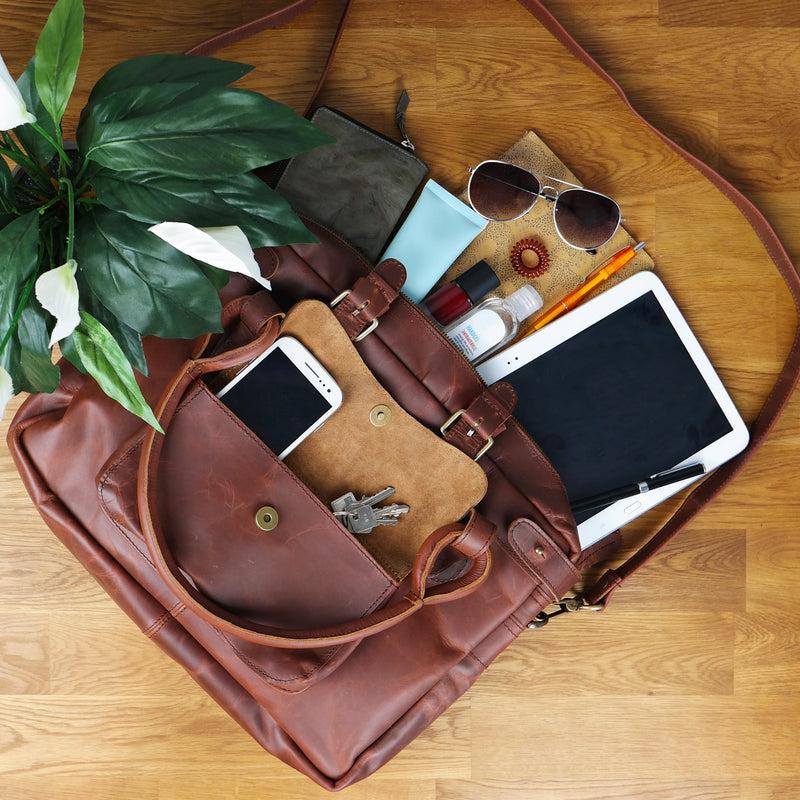 Leconi Schultertasche Henkeltasche Damentasche Handtasche Leder braun LE0050 Letzte 2 Tage