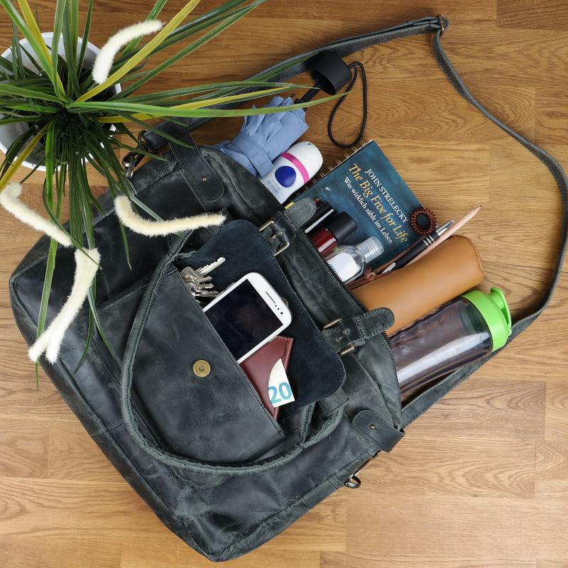 Leconi Schultertasche Henkeltasche Damentasche Handtasche Leder grau LE0050 Letzter Tag
