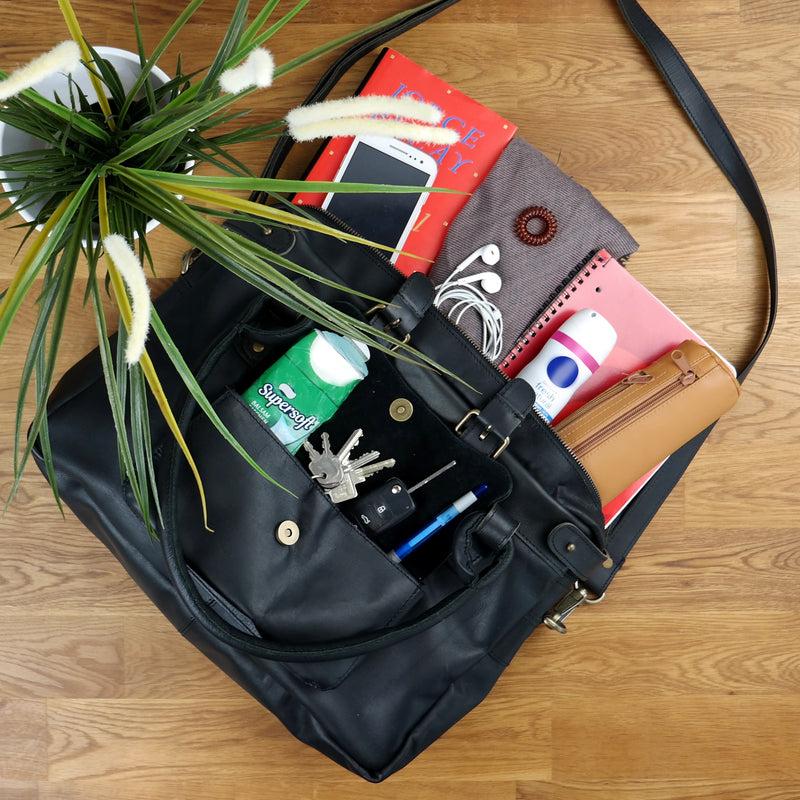 Leconi Schultertasche Henkeltasche Damentasche Handtasche Leder schwarz LE0050 Bis zu 50% Rabatt