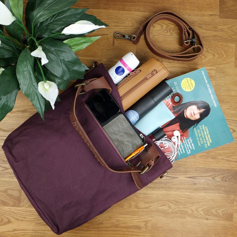 Leconi Schultertasche Umhängetasche Henkeltasche Shopper Damentasche Canvas Leder bordeaux LE0054 Bis zu 60% Rabatt