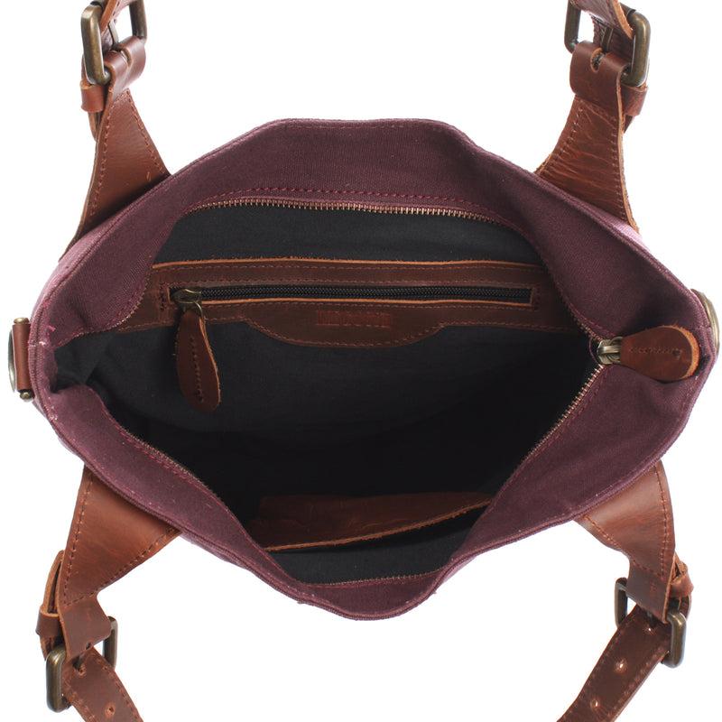 Leconi Schultertasche Umhängetasche Henkeltasche Shopper Damentasche Canvas Leder bordeaux LE0054 Bis zu 60% Rabatt