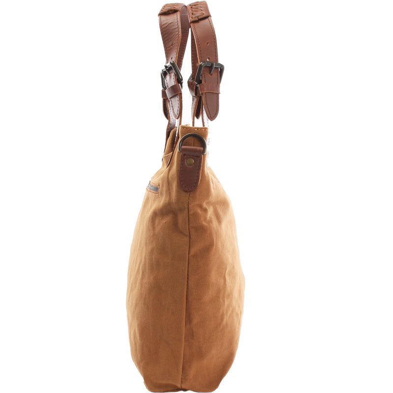 Leconi Schultertasche Umhängetasche Henkeltasche Shopper Damentasche Canvas Leder cognac LE0054 Bis zu 65% Rabatt
