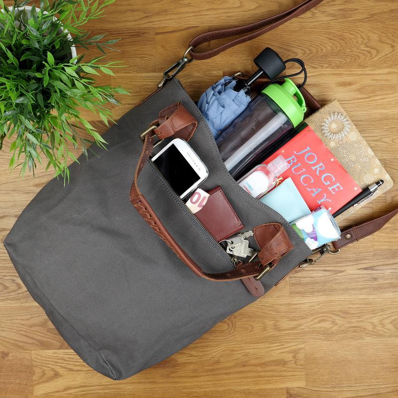 Leconi Schultertasche Umhängetasche Henkeltasche Shopper Damentasche Canvas Leder grau LE0054 Nur für heute