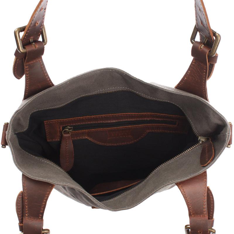 Leconi Schultertasche Umhängetasche Henkeltasche Shopper Damentasche Canvas Leder grau LE0054 Nur für heute
