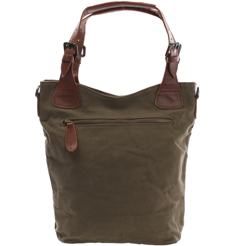 Leconi Schultertasche Umhängetasche Henkeltasche Shopper Damentasche Canvas Leder grün LE0054 Sonderangebot der Fabrik