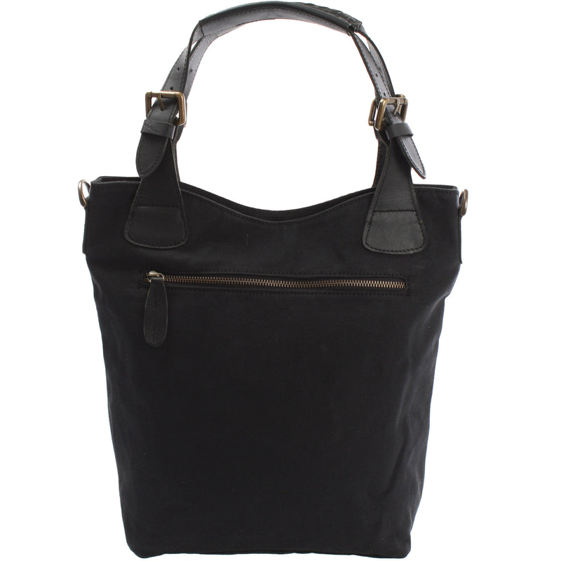 Leconi Schultertasche Umhängetasche Henkeltasche Shopper Damentasche Canvas Leder schwarz LE0054 Vierteljährliche Förderung