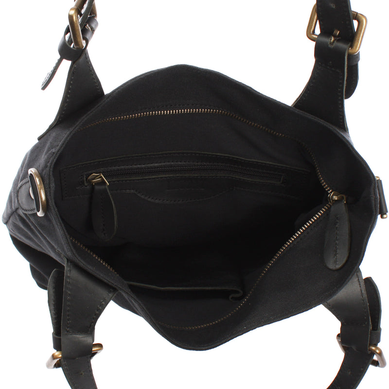 Leconi Schultertasche Umhängetasche Henkeltasche Shopper Damentasche Canvas Leder schwarz LE0054 Vierteljährliche Förderung