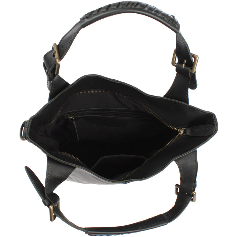 Leconi Umhängetasche Schultertasche Henkeltasche Damentasche Leder schwarz LE0054 Nur noch ein Tag übrig
